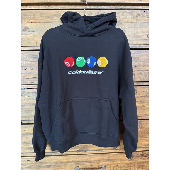 ColdCulture Hoodie Medium Black Pool Colors Billiards Cotton Pullover Logo NWT - Picture 1 of 14
